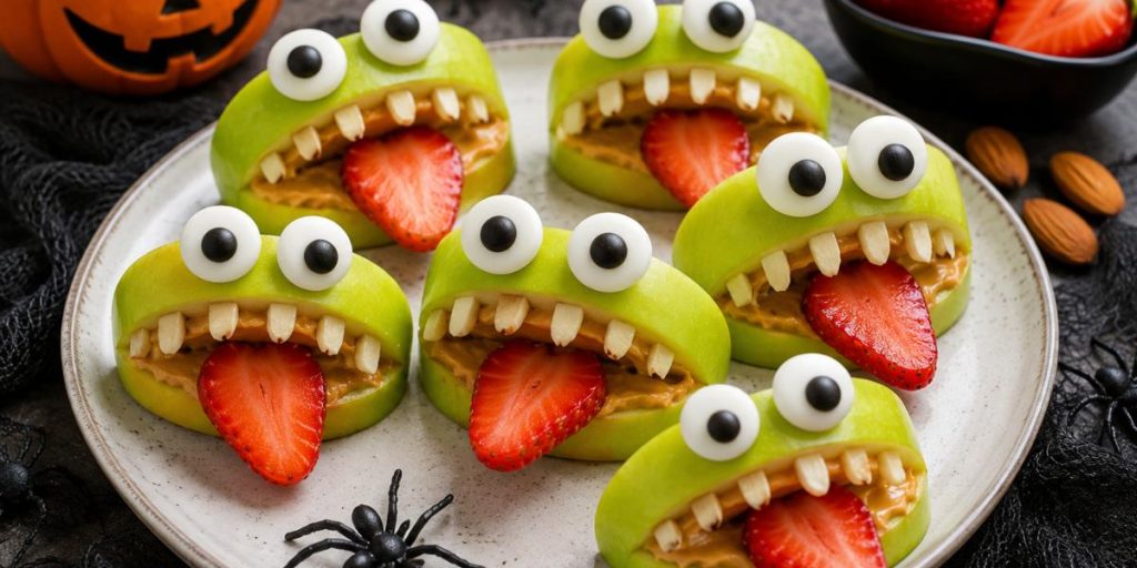 Manzanas de Halloween con forma de monstruos divertidos