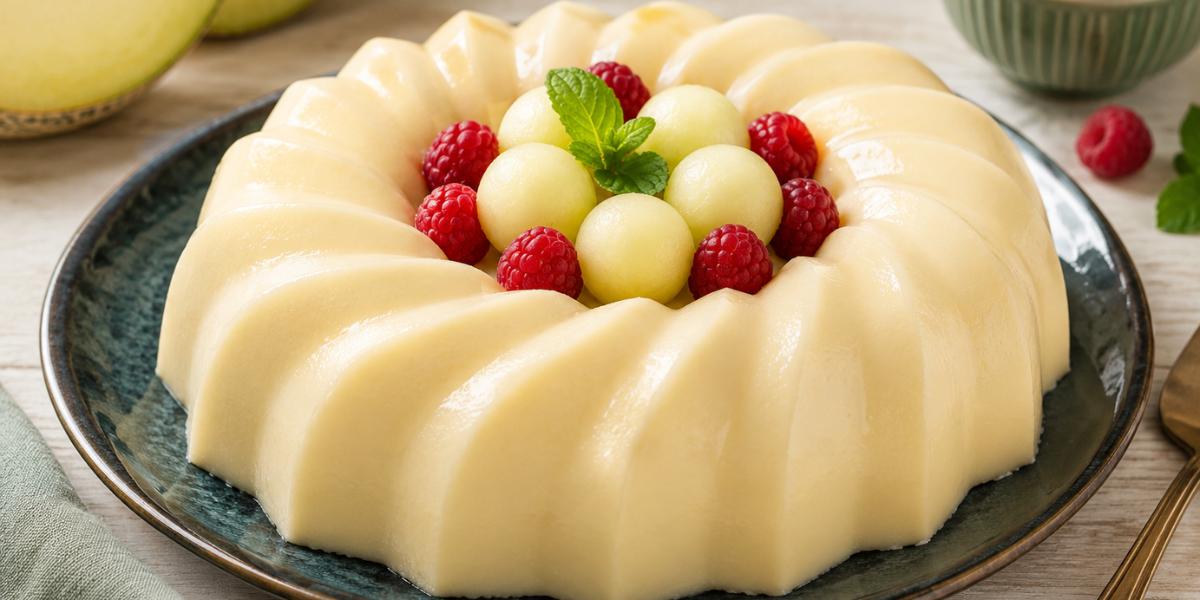 Pudin de melón casero decorado con frutas