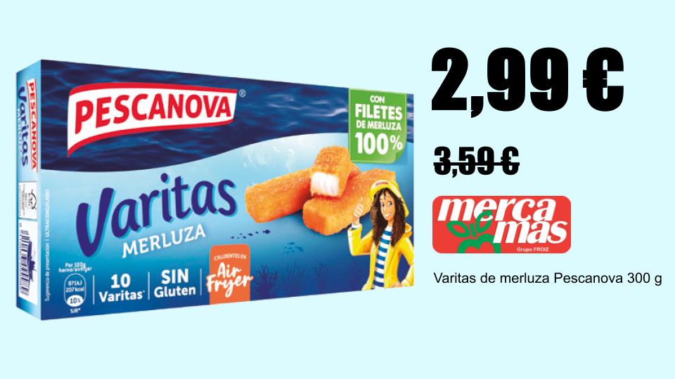 Varitas de merluza Pescanova 300 g en oferta en Mercamas Casal