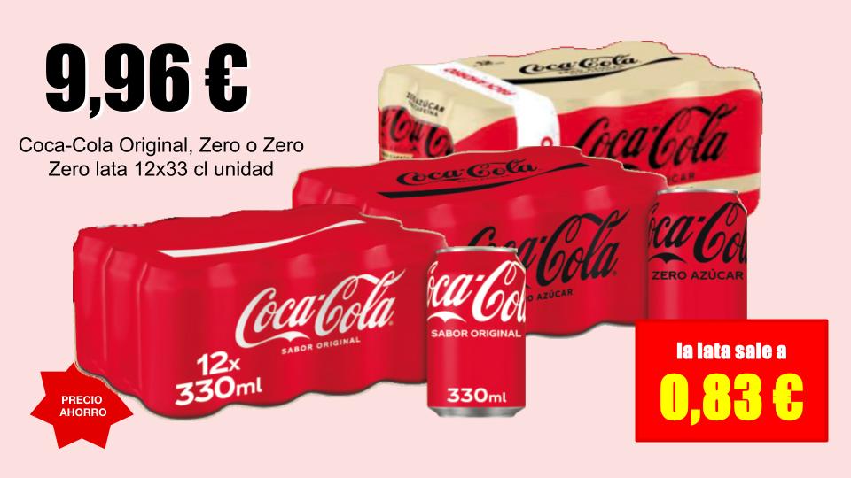 Coca-Cola Original, Zero o Zero Zero pack de 12 latas de 33 cl en oferta en Mercamas Casal