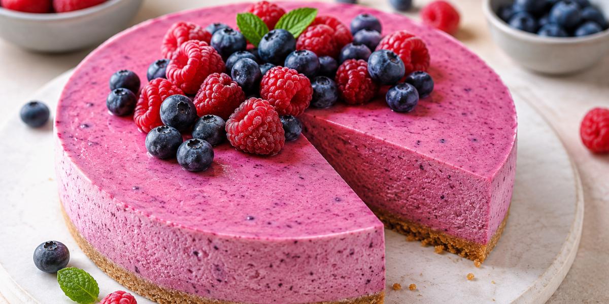 Tarta helada de frambuesas y arándanos con base de galleta