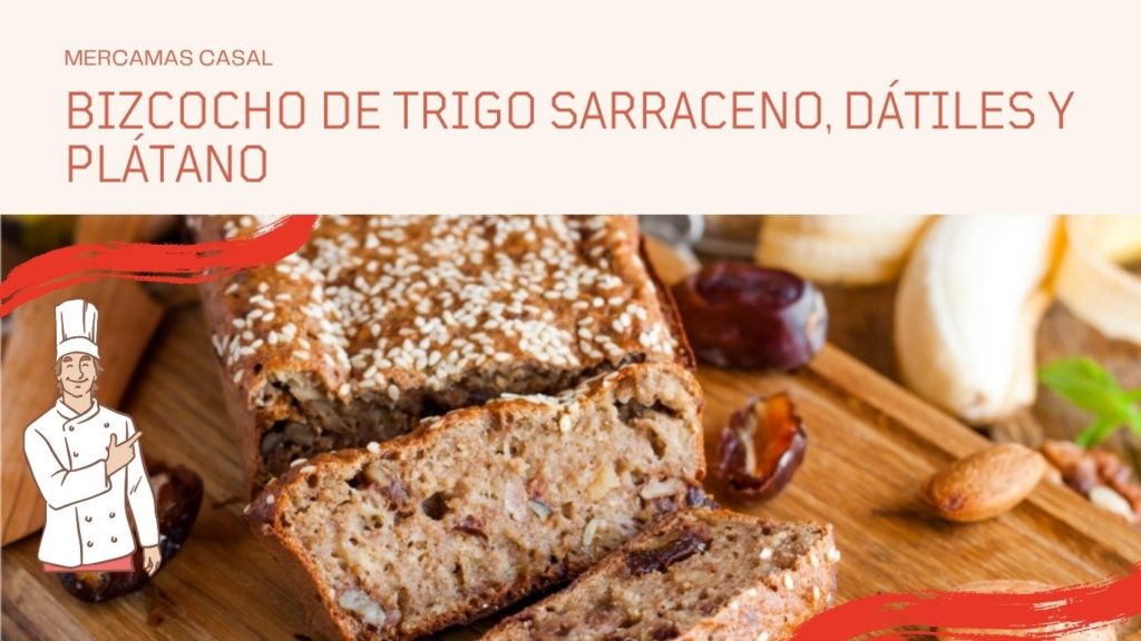Bizcocho de trigo sarraceno, dátiles y plátano