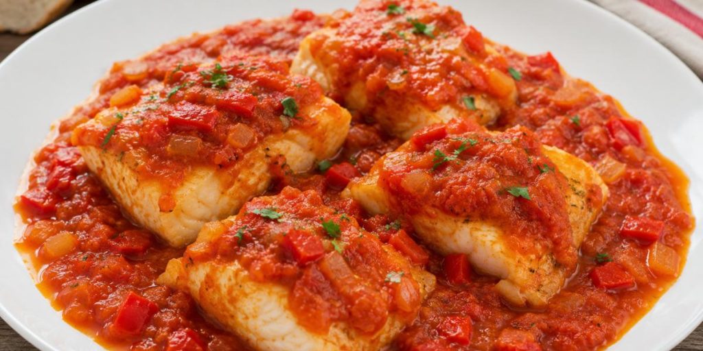 Bacalao con salsa de tomate casera