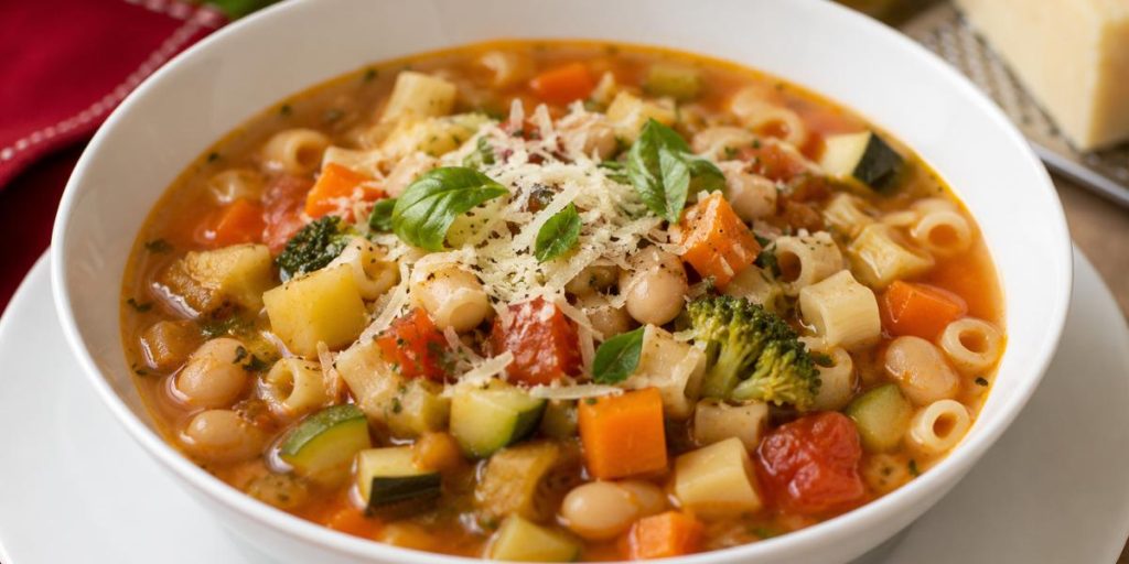 Sopa minestrone italiana con verduras y pasta