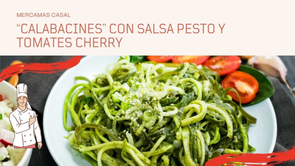 Calabacines con salsa pesto y tomates cherry