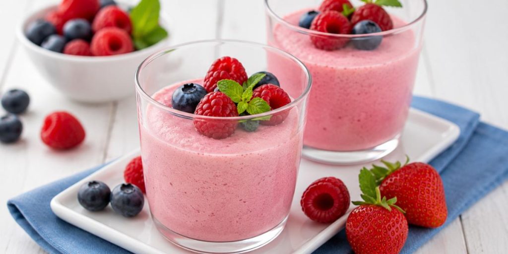 Mousse de frutos rojos con frambuesas y arándanos