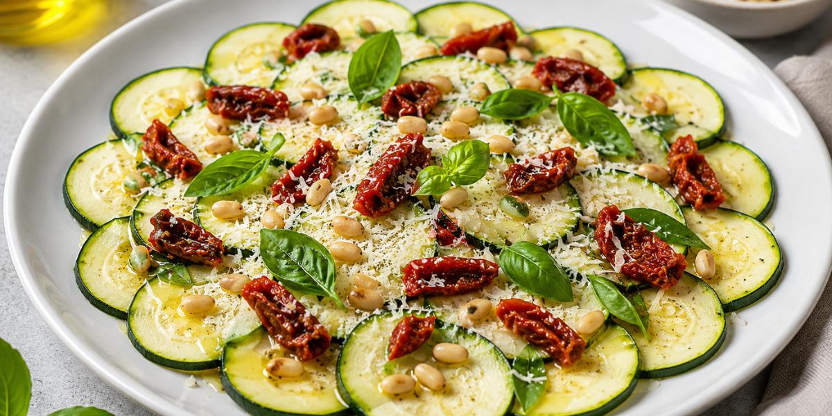 Carpaccio de calabacín con queso parmesano y tomate seco