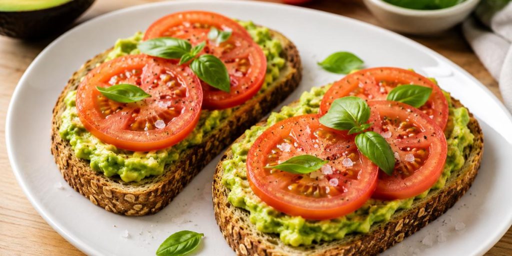 Tostas integrales con aguacate y tomate fresco