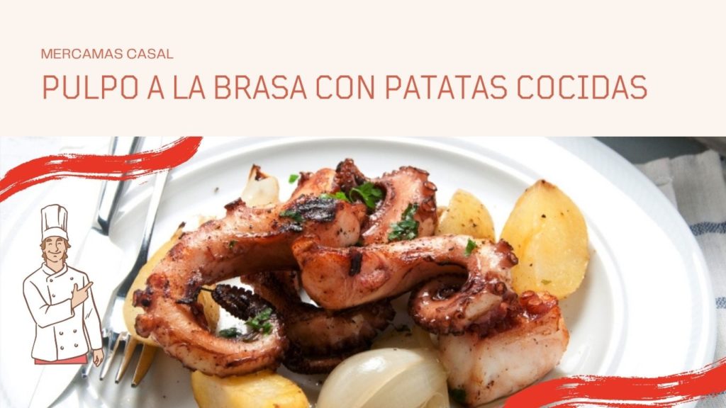 Pulpo a la brasa con patatas cocidas