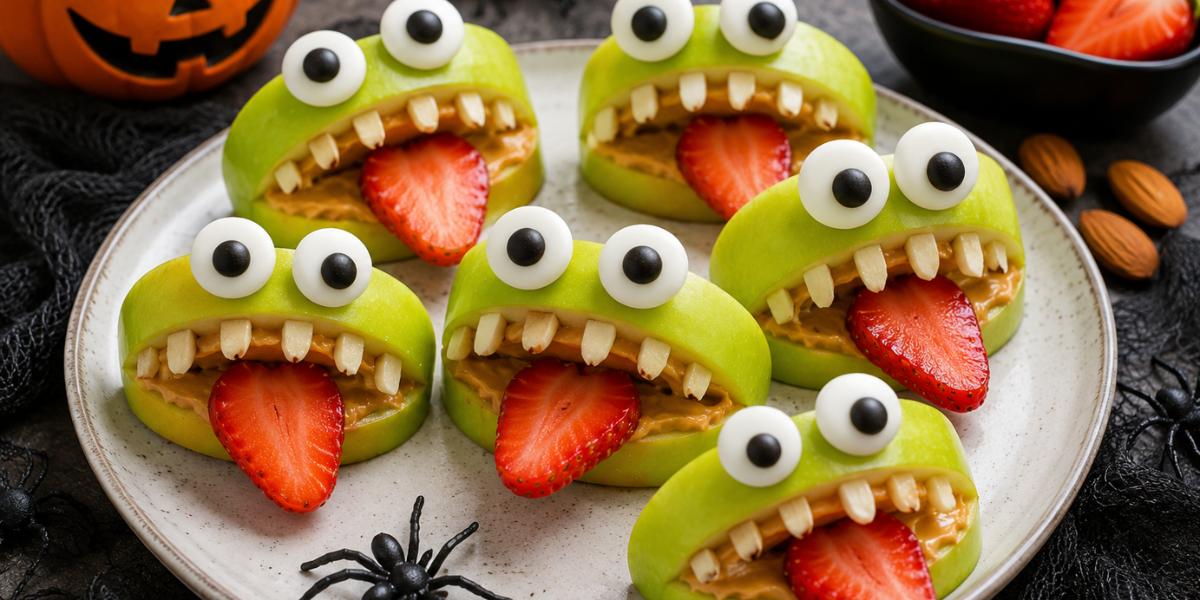 Manzanas de Halloween con forma de monstruos divertidos