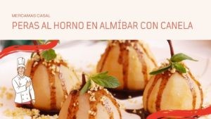 Peras al horno en almíbar con canela