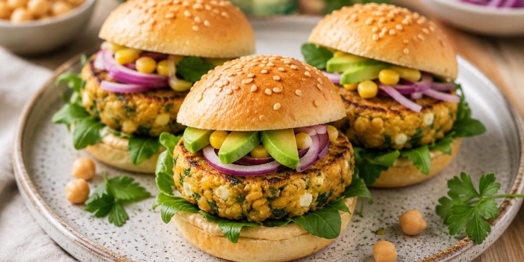 Hamburguesas vegetarianas de garbanzo y queso feta