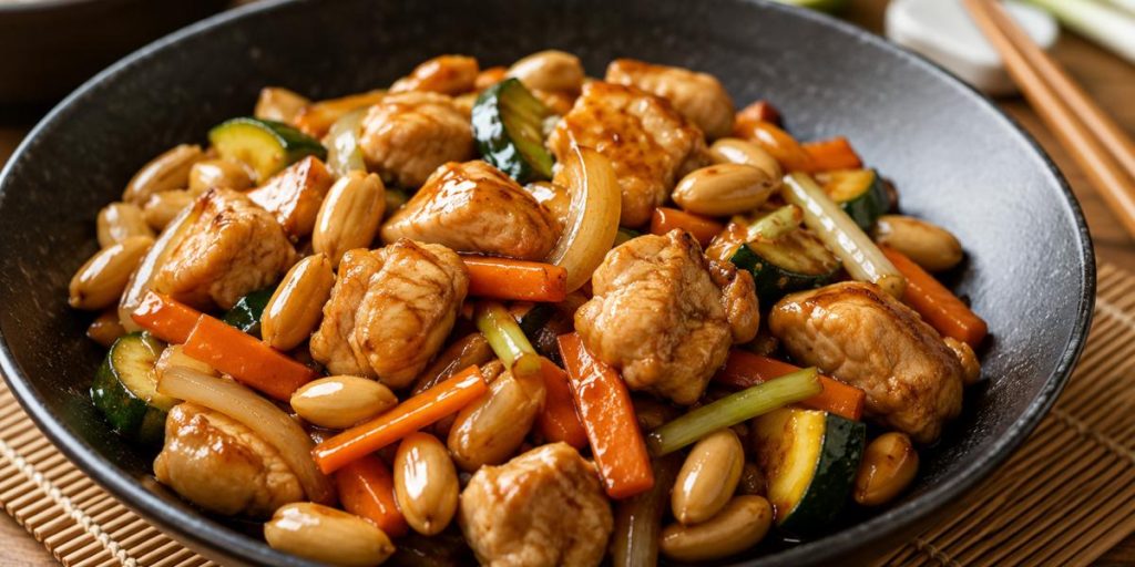 Pollo con almendras estilo chino y verduras
