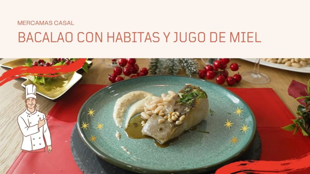 Bacalao con habitas y jugo de miel