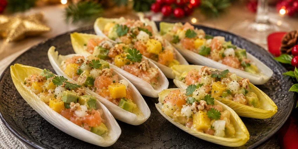 Endibias rellenas de salmón, mango y aguacate