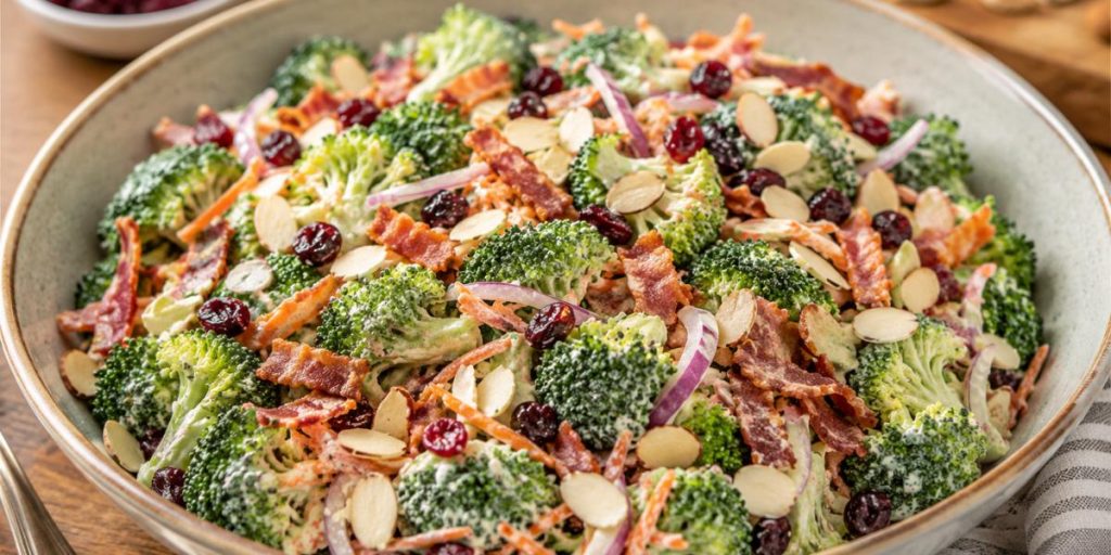 Ensalada crujiente de brócoli con bacon y almendras