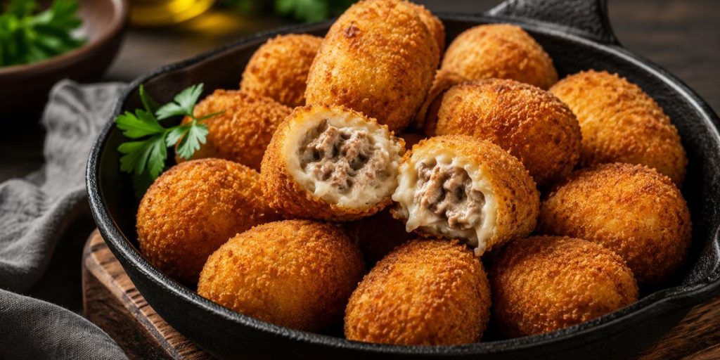 Croquetas de carne caseras crujientes y cremosas recién hechas