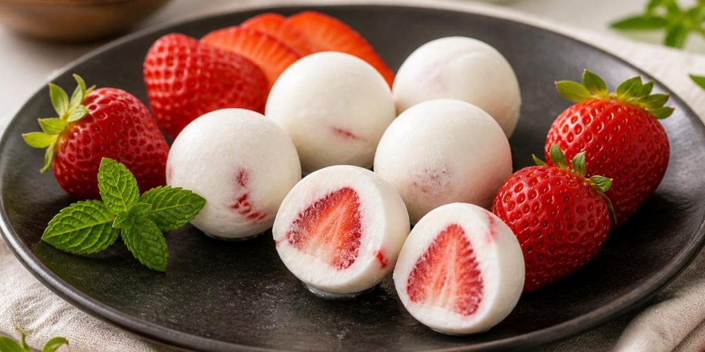 Bolitas heladas de yogur con fresas naturales