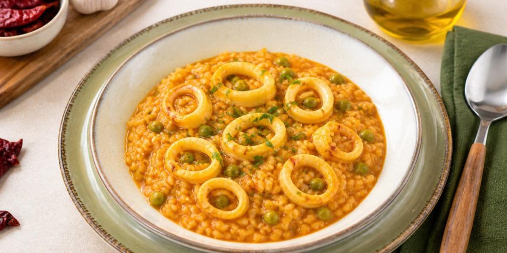 Arroz meloso con anillas de pota