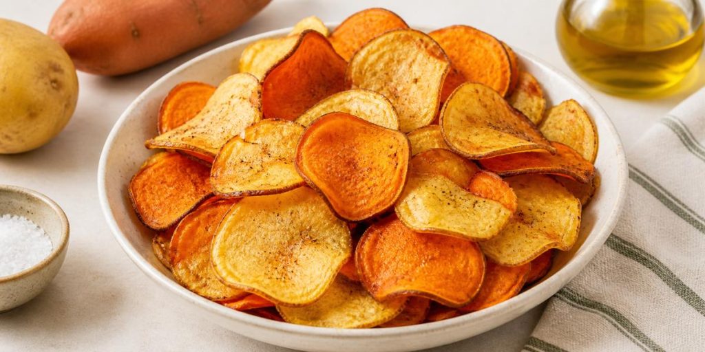 Chips de patata y boniato al horno crujientes