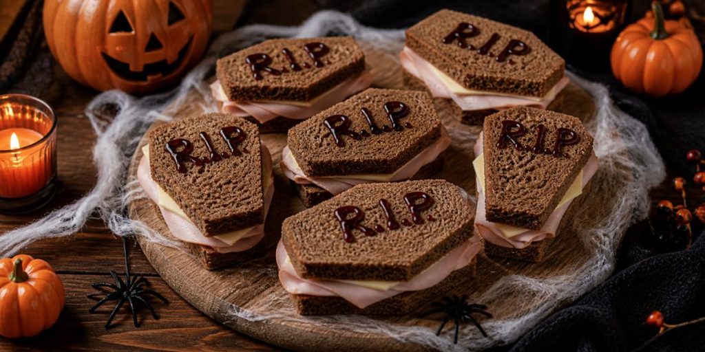 Sándwiches ataúd de Halloween con jamón y queso