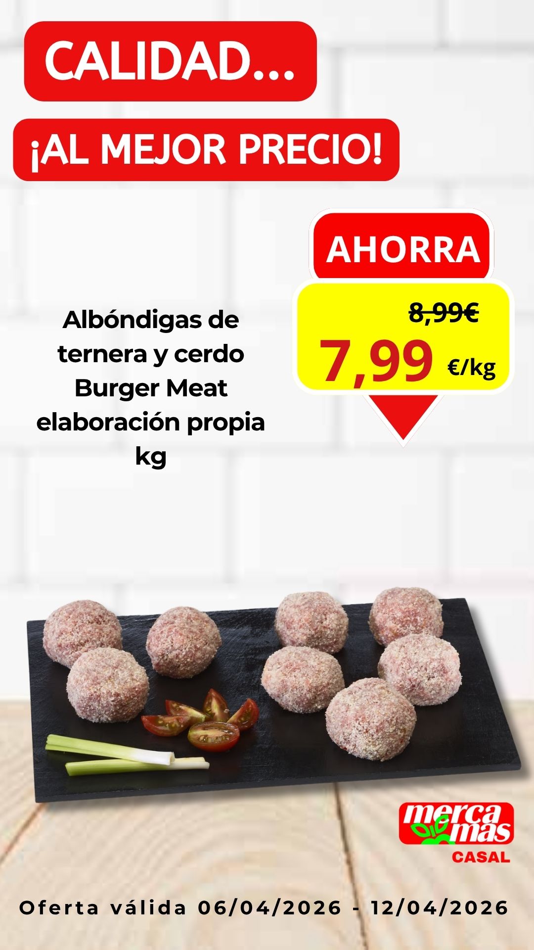 Albóndigas de ternera y cerdo Burger Meat de elaboración propia en Mercamás Casal en Salvaterra de Miño