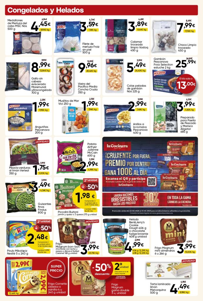 Ofertas de productos congelados con pescado, marisco, helados y preparados en Mercamás Casal
