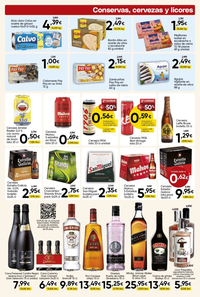 Ofertas de conservas, cerveza y bebidas en Mercamás Casal