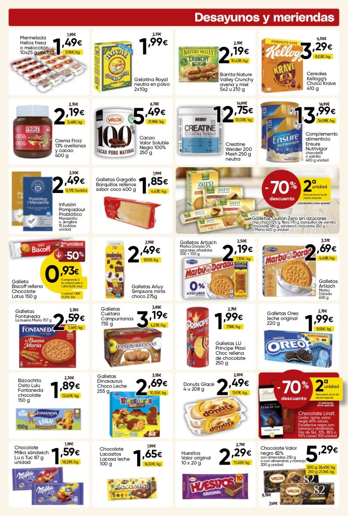 Ofertas de galletas, cereales, chocolate y productos de desayuno en Mercamás Casal