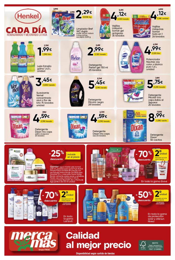 Ofertas de detergentes, suavizantes y productos de cuidado personal en Mercamás Casal