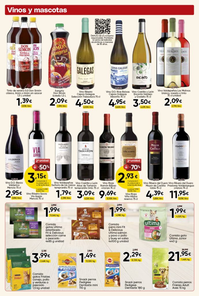 Ofertas de vinos, bebidas y comida para mascotas en Mercamás Casal