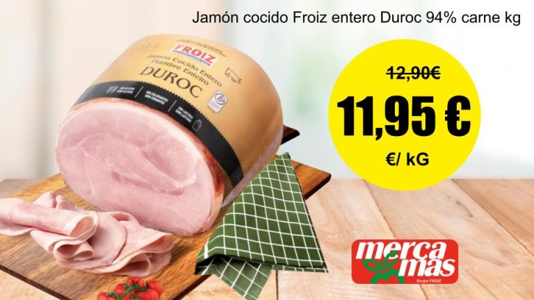 Jamón cocido Froiz Duroc 94% carne en oferta por kilo en charcutería Mercamás Casal