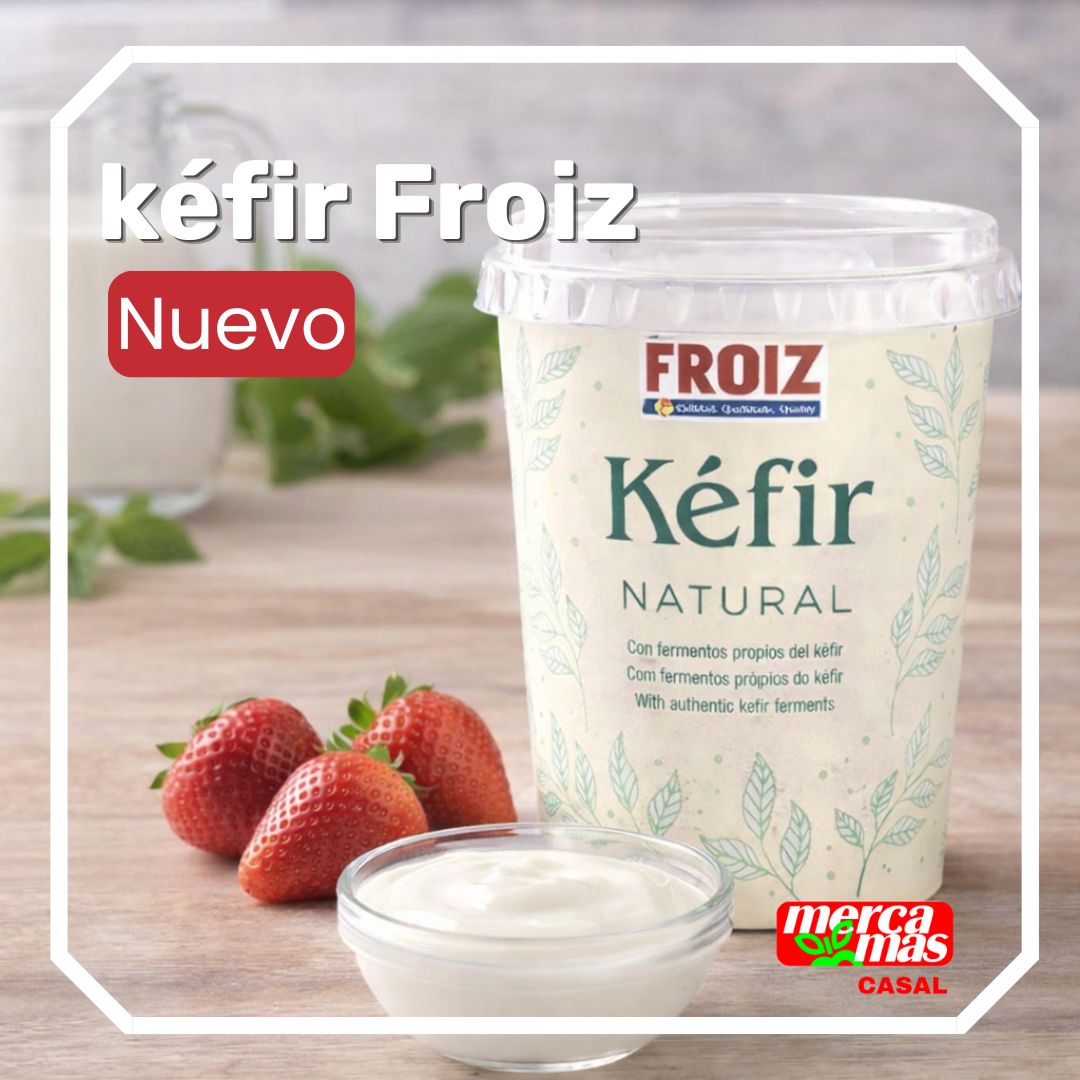 Kéfir natural Froiz en Mercamas Casal con fresas y producto lácteo saludable en Salvaterra de Miño
