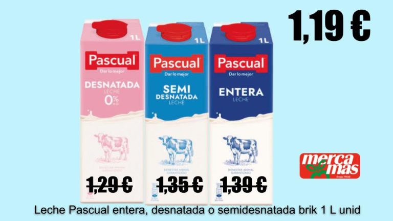 Leche Pascual en oferta en supermercado Mercamás Casal