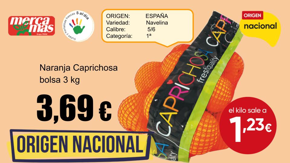 Naranja bolsa 3 kg origen nacional en oferta en Mercamas Casal