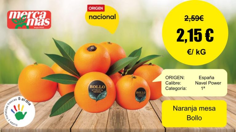 Naranja de mesa Bollo en oferta por kilo en frutería Mercamás Casal