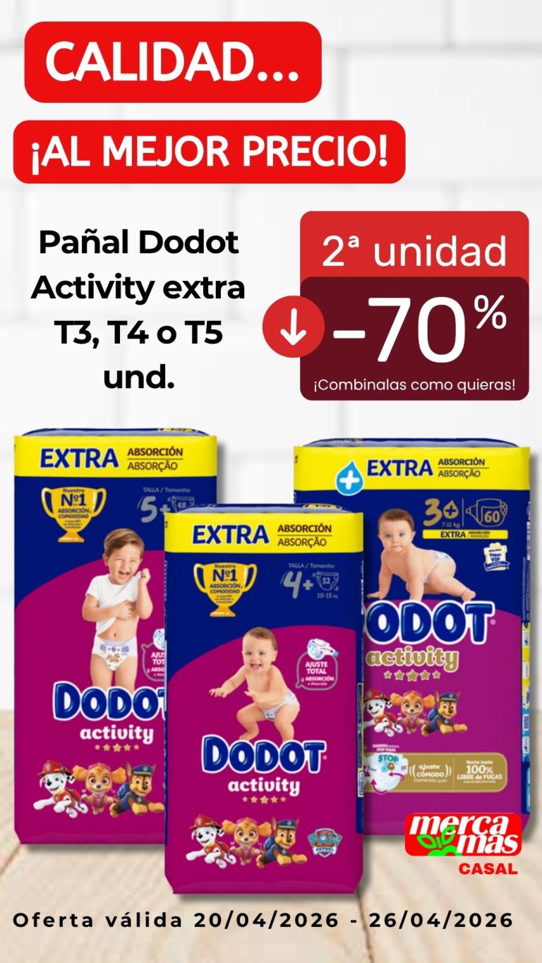 Pañales Dodot Activity extra en oferta en Mercamás Casal en Salvaterra de Miño