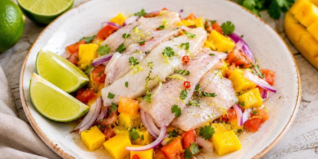Ceviche de lubina con mango