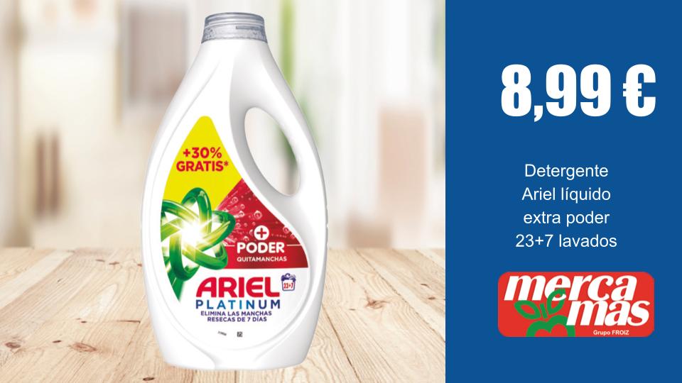 Oferta de detergente Ariel líquido extra poder 23+7 lavados en Mercamás Casal