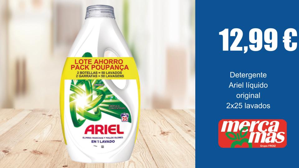 Oferta de detergente Ariel líquido original pack ahorro 2x25 lavados en Mercamás Casal