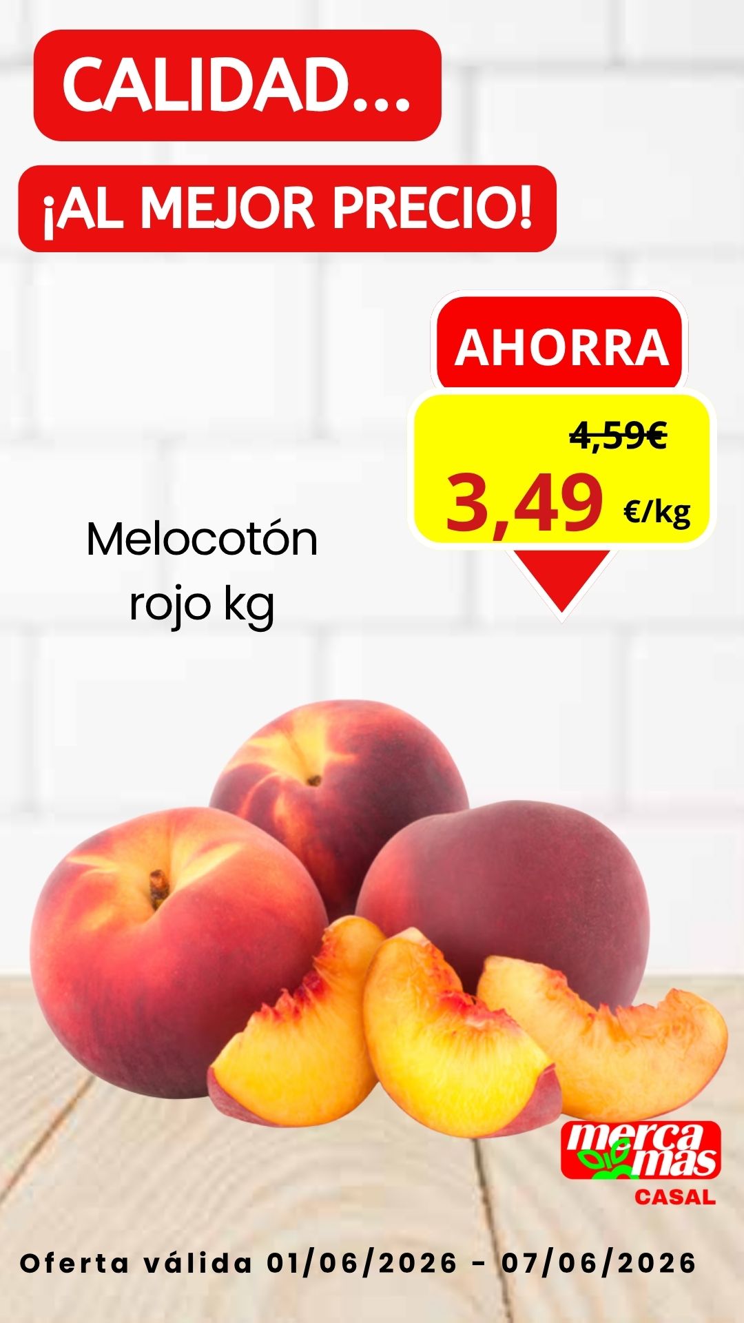 Oferta melocotón rojo fresco al peso en Mercamás Casal