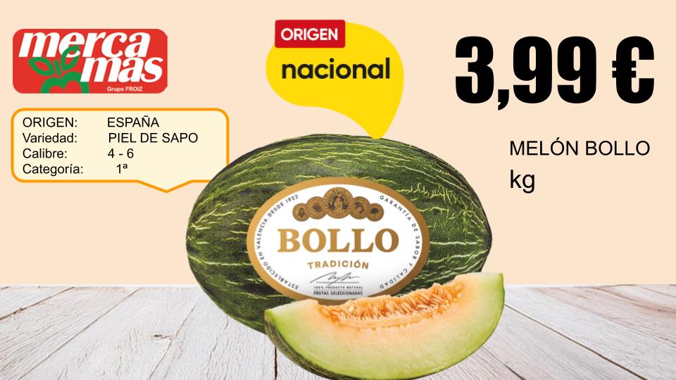 Oferta de melón Bollo piel de sapo nacional en Mercamás Casal