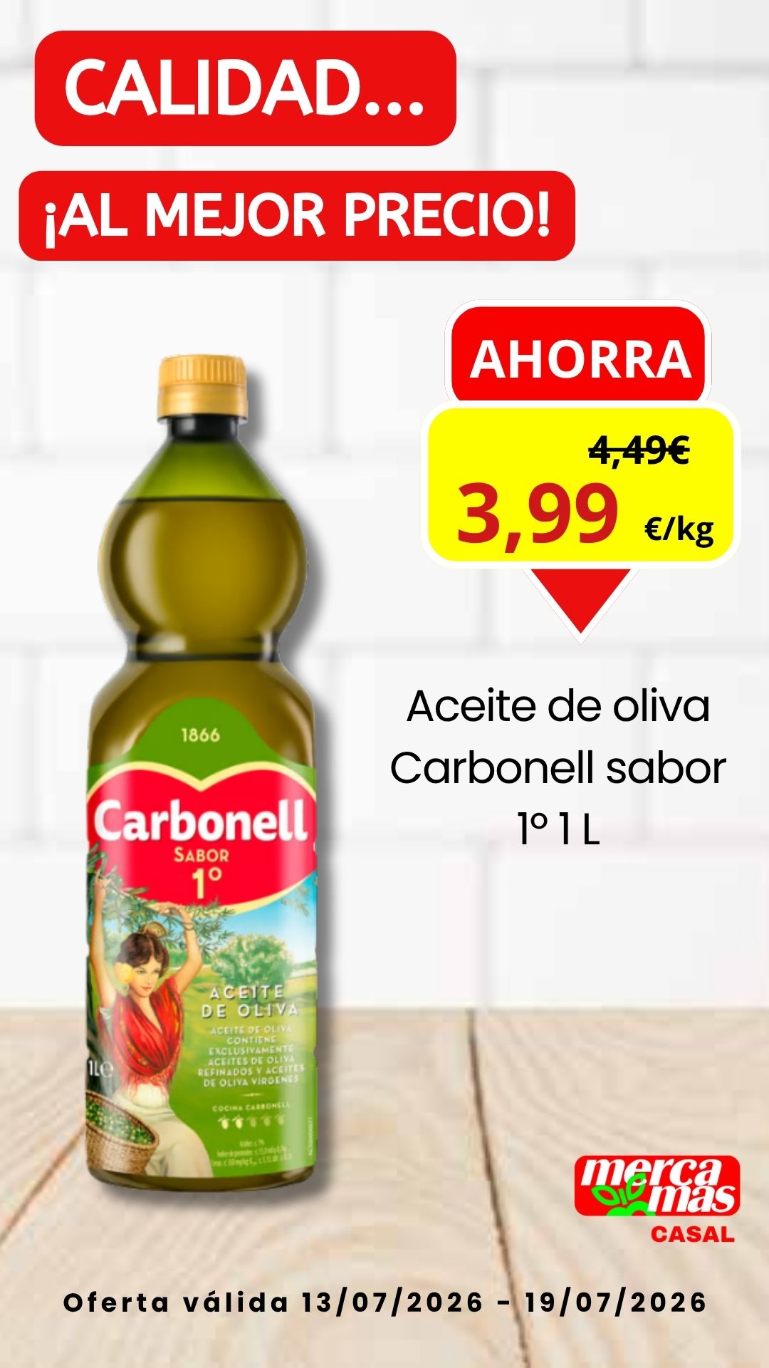 Aceite de oliva Carbonell sabor 1º de 1 litro en oferta en Mercamás Casal
