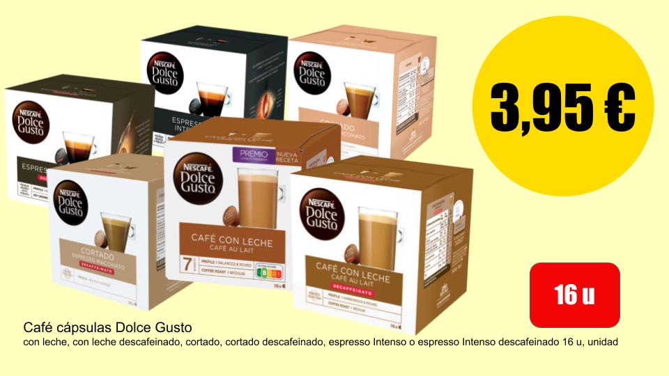 Cápsulas Nescafé Dolce Gusto de 16 unidades en variedades seleccionadas.