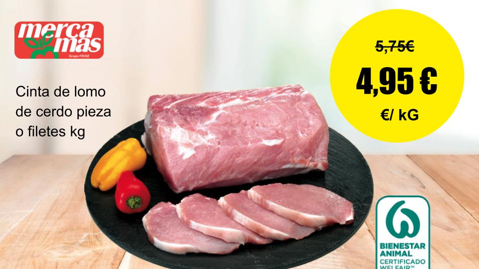 Cinta de lomo de cerdo en pieza o filetes al corte.