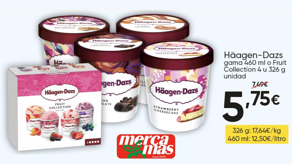 Helado Häagen-Dazs gama 460 ml o Fruit Collection 326 g en oferta en Mercamás Casal por 5,75 €.