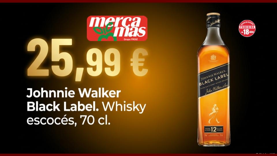 Whisky escocés Johnnie Walker Black Label de 70 cl.