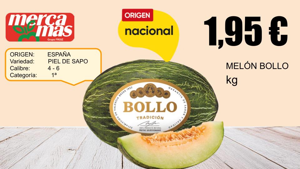 Melón Bollo piel de sapo de origen España, categoría primera.