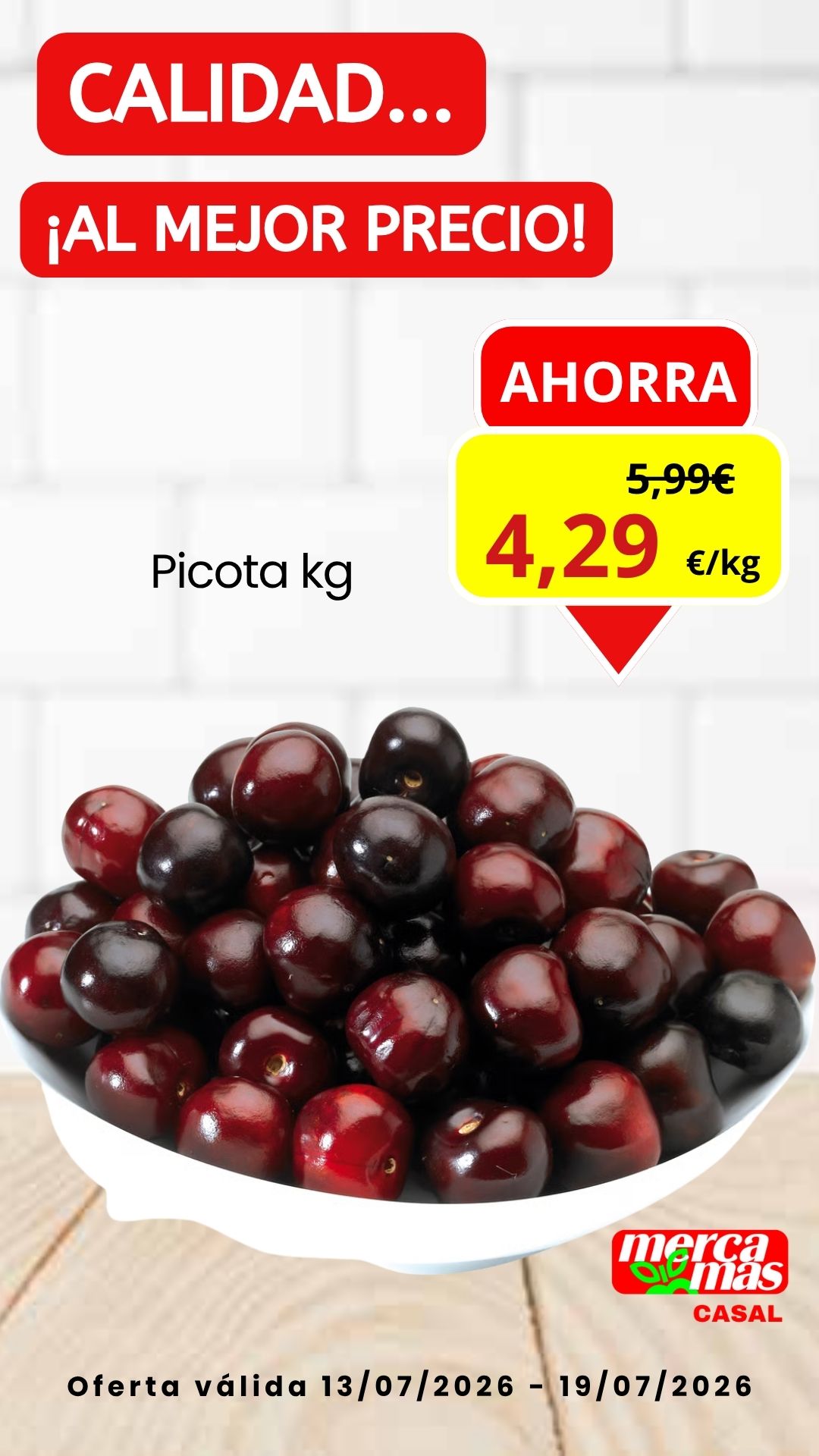 Picota fresca en oferta en Mercamás Casal