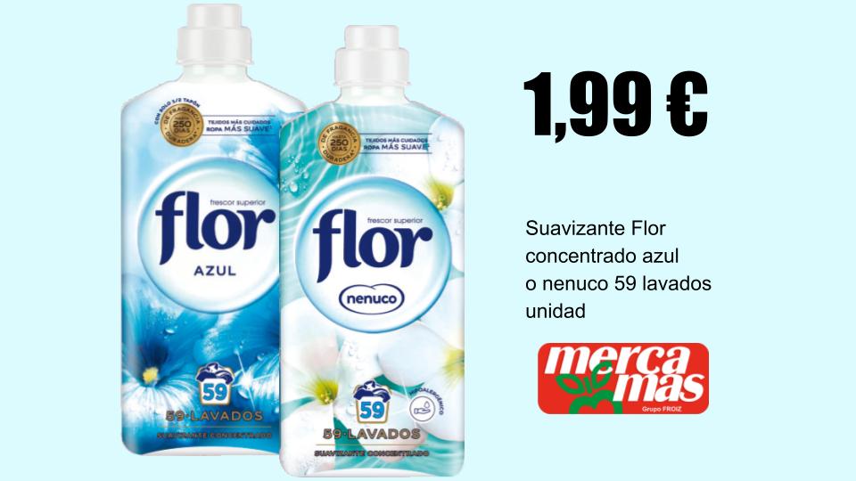 Suavizante Flor concentrado azul o Nenuco 59 lavados en oferta en Mercamás Casal por 1,99 €.